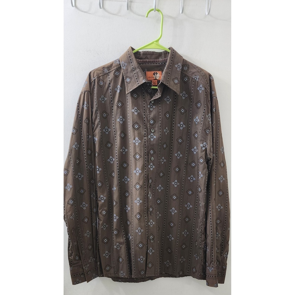 Joshua Tree Mens XL Brown Geometric Stripe Long Sleeve Button Down Shirt